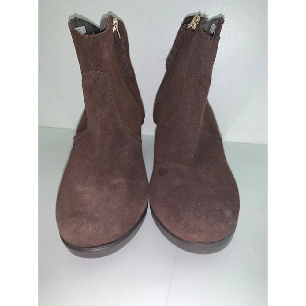 Crocs Leigh Ankle‎ Wedge Bootie Brown Suede Side Zip Boots 203418 Womens 6